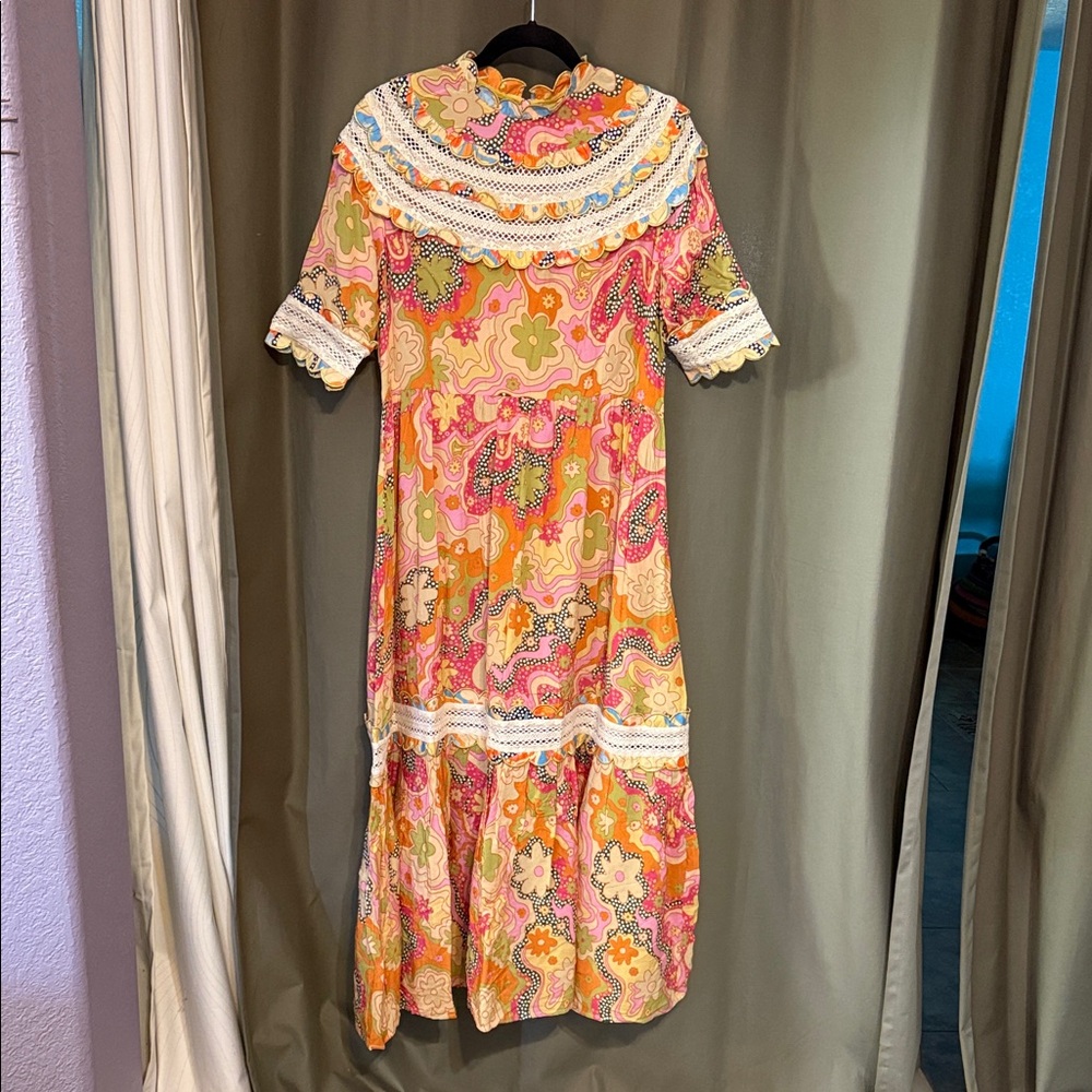 Celia B Bohemian Floral Maxi Dress with Lace Detail NWT